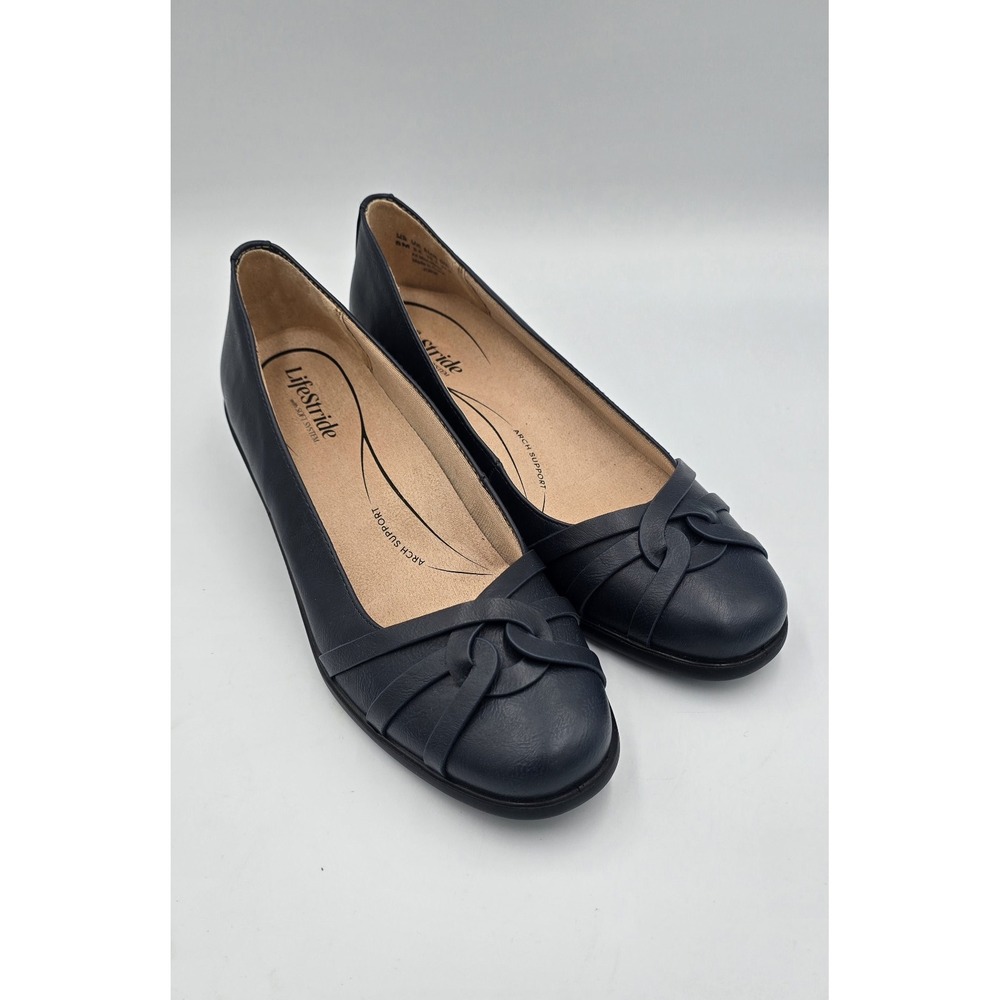 LifeStride Women's Navy Blue Faux Leather Slip-On Wedges Arch Support 8M New